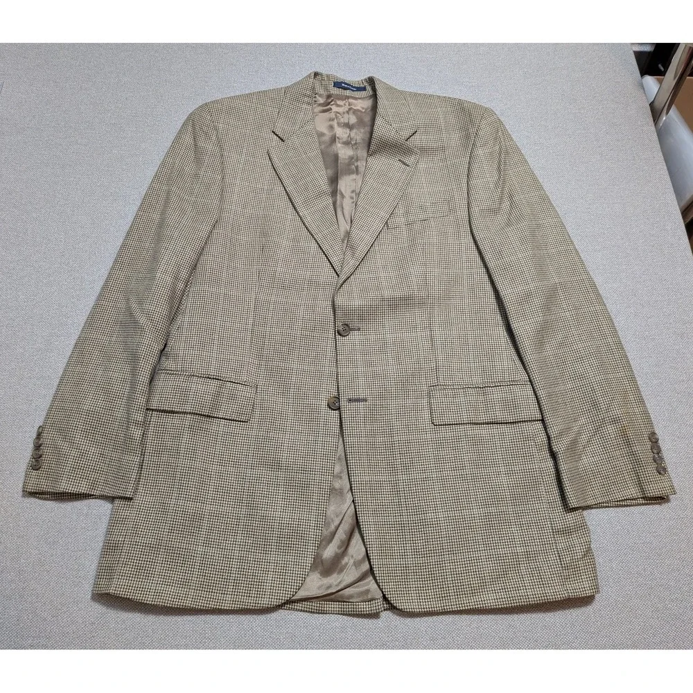 Chaps Ralph Lauren Men's Blazer 42L Tan Plaid Silk Wool Linen Houndstooth